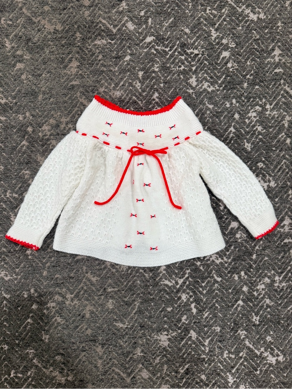 Vintage 80s Baby Togs White Red Knit Baby Sweater 6-9M Holiday